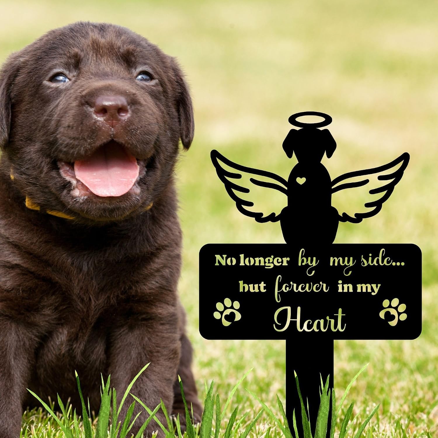 Angel Dog Grave Marker – 12in Memorial Stone with Halo and Paw Prints, Weatherpr