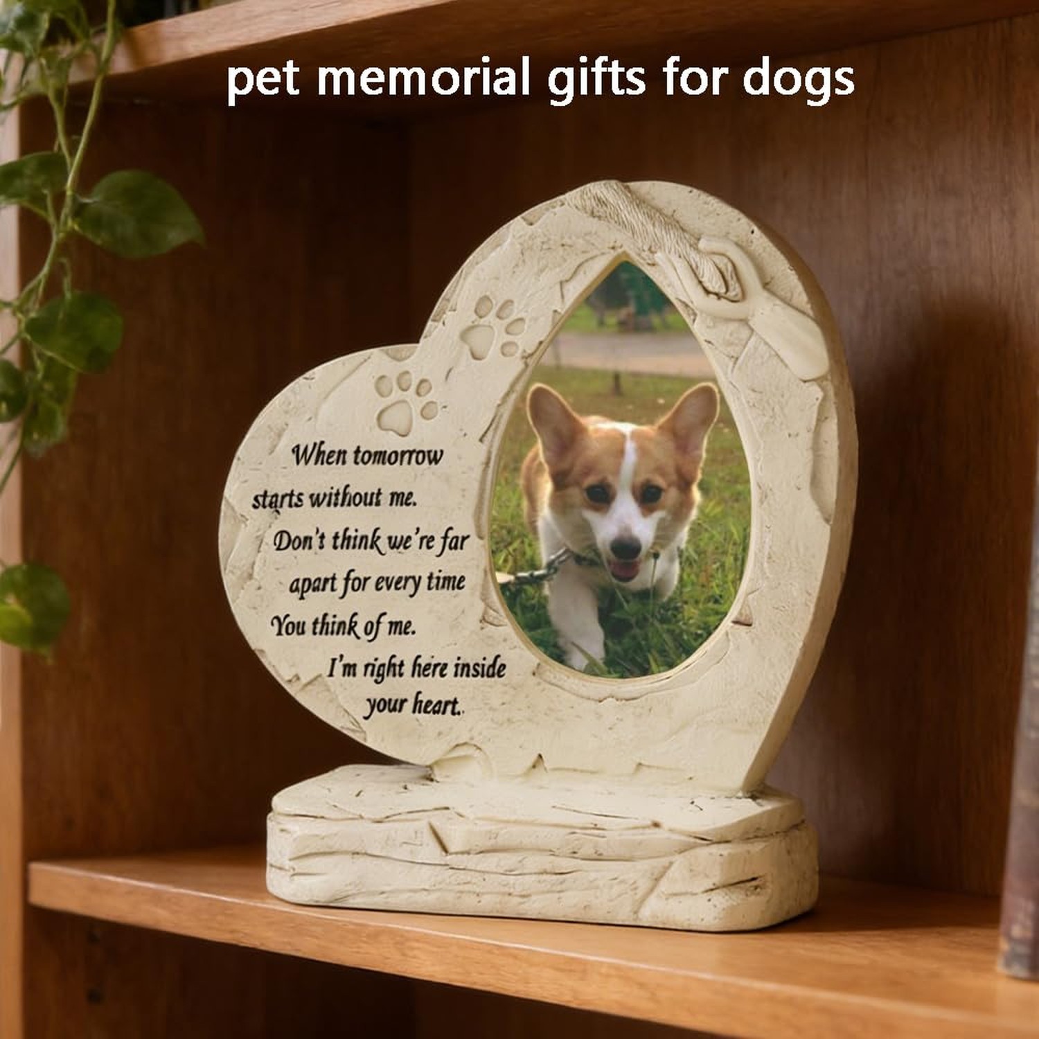 Heart Shaped Pet Dog Memorial Stones with Photo Frame, Pet Headstones Grave S…
