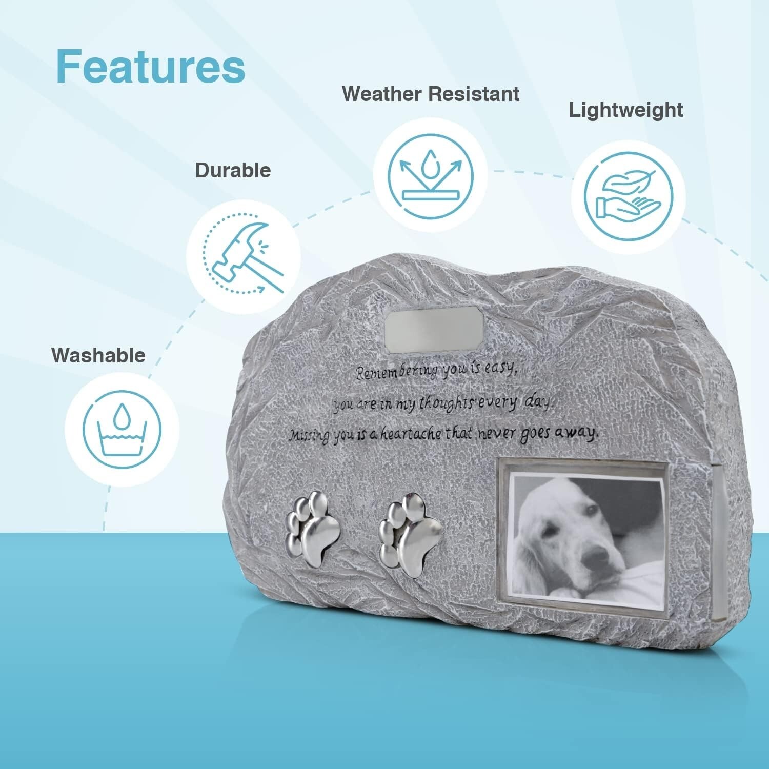 Pet Memorial Urn with Photo Frame Dog Cat Ashes Remembrance Stones Just Fur Them