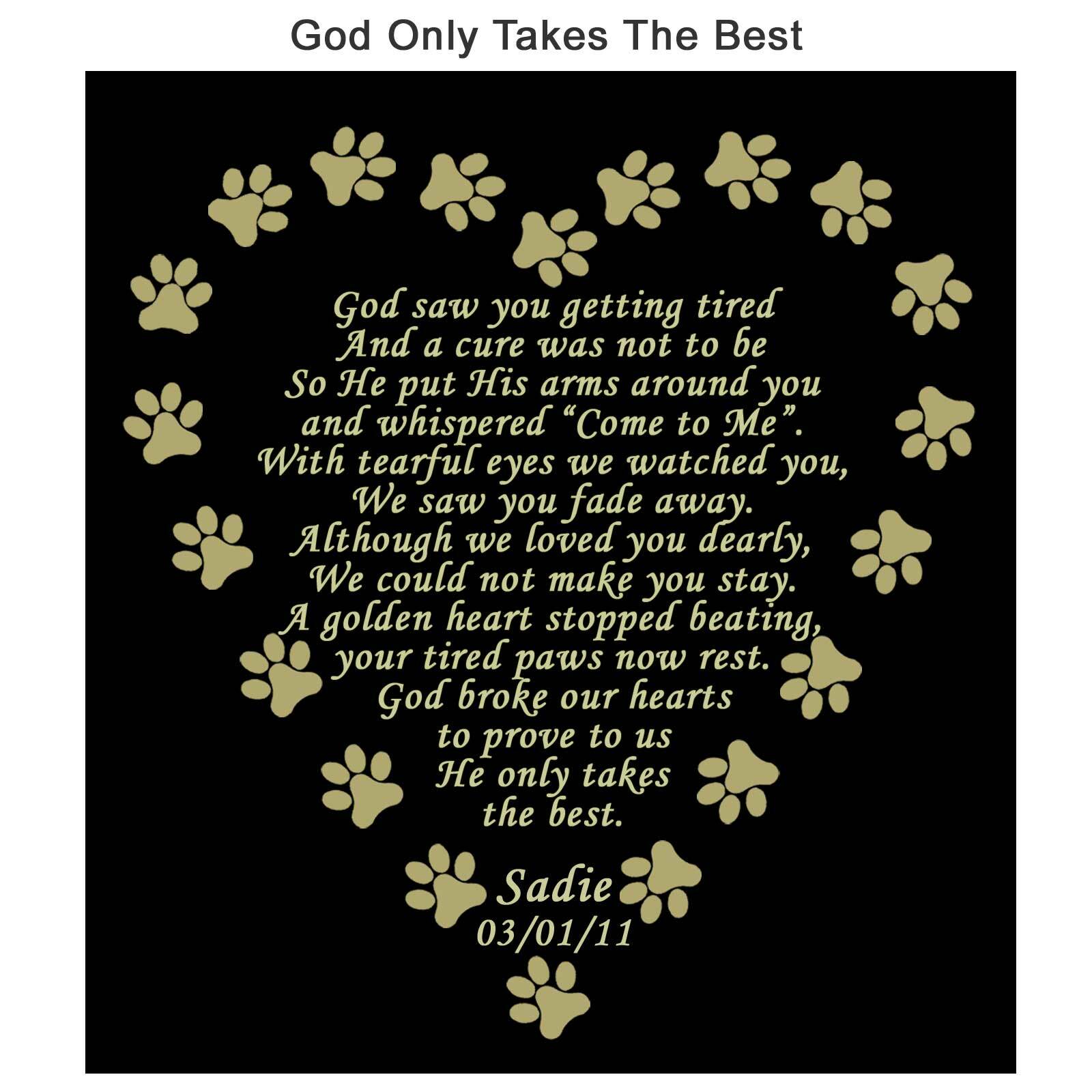 Engraved Pet Name Plate, Memorial Poem Plate, Many Poem Choices, Dog, Cat, Any