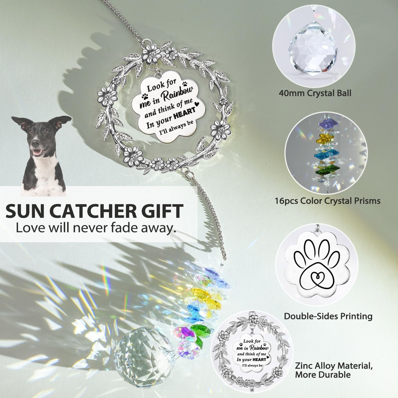 Dog Memorial Sun Catcher – Paw Print Sympathy Gift for Dog Lovers, Crystal Su…