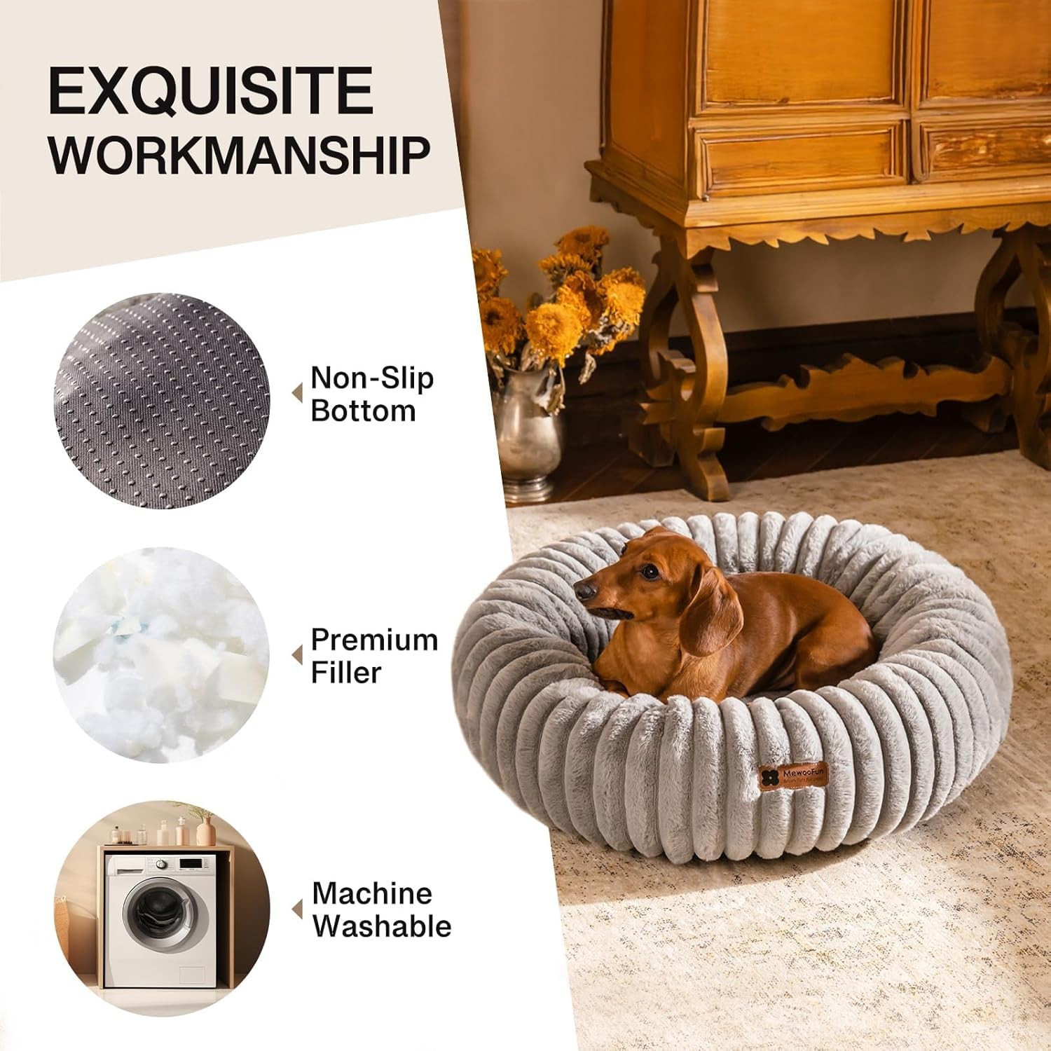 MEWOOFUN Donut Cat Bed – Washable Round Pet Bed For Indoor Cats & Kittens, Fluff