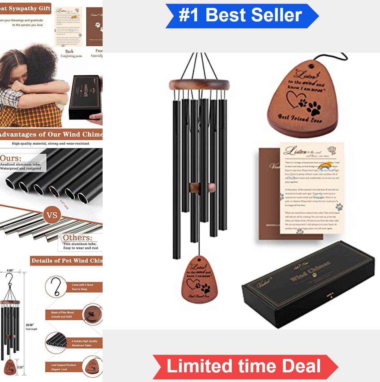 Pet Memorial Wind Chimes 28 Inch Dog Cat Sympathy Gift Loss Remembrance