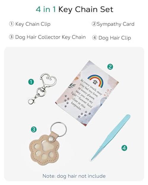 Cat & Dog Hair Keychain, Leather Dog Paw Hair Holder Fur Set of One Khaki