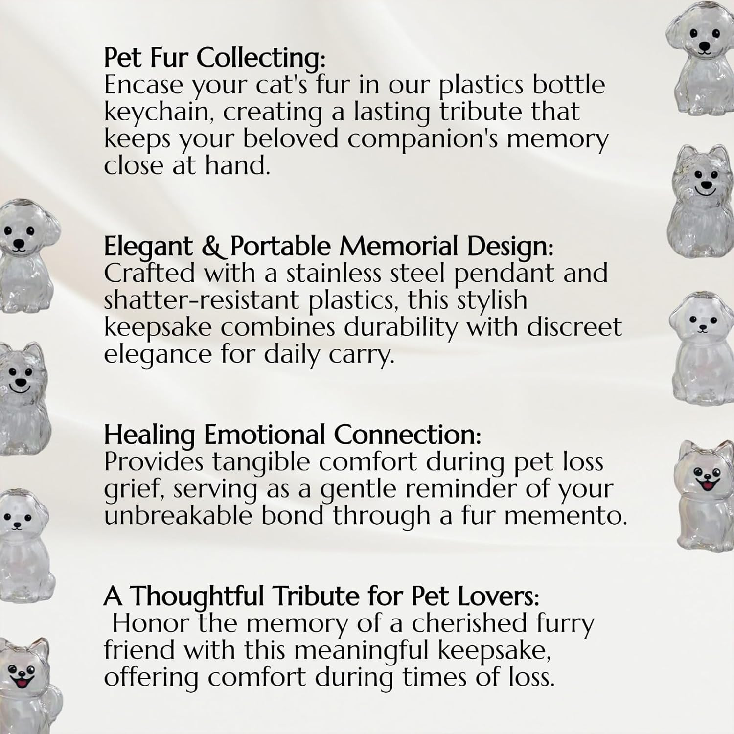 4 Pack Dog Hair Keychain | Set for Pet – Keepsake Bottle to Preserve Fur | Memor