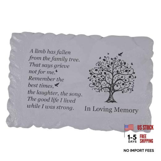11.8 inches Long Tree of Life Song Polyresin Memorial Garden Stone, Grey Tree