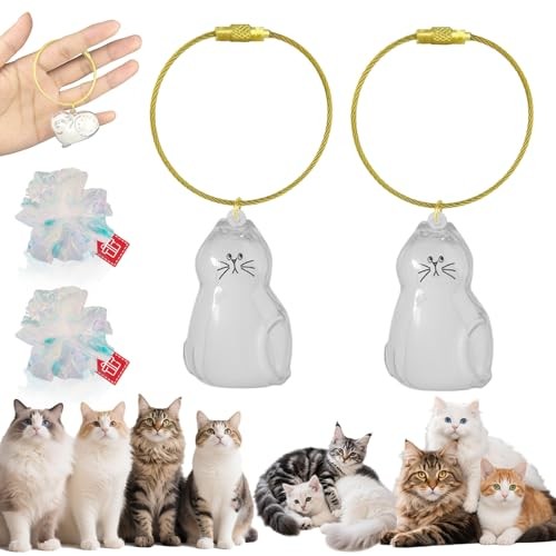 Cat Hair Keychain – 2Pcs Cat Hair Storage Bottle – Pet Fur A-Mustache Cat