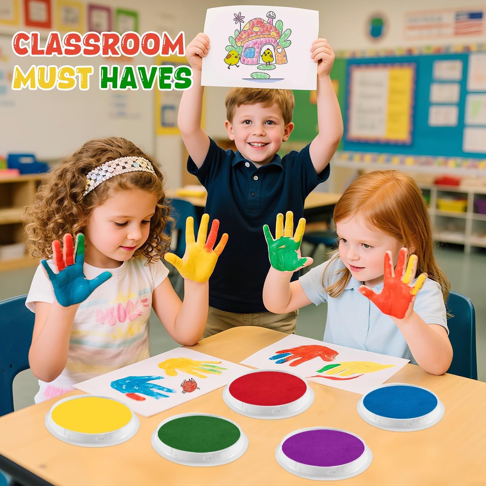 7″ Large Ink Pads for Kids – Handprint Footprint Size Rainbow Stamps Pad, Saf…