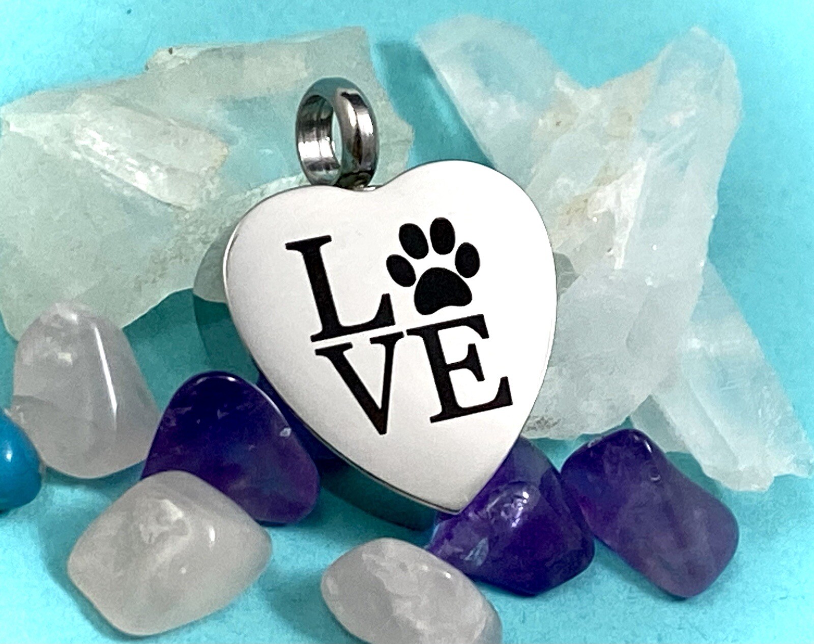 Pet Cremation Pendant Urn Keychain 1″ Key Ring Dog Cat Ashes LOVE Pawprint Heart