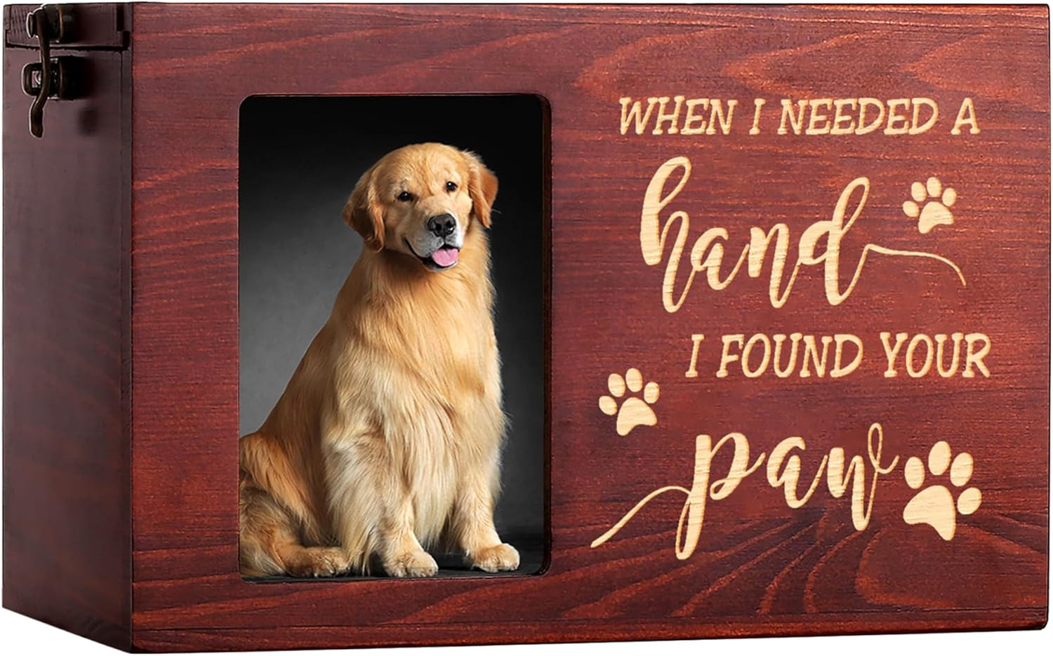 Wooden Pet Memorial Urn for Dog or Cat Ashes with Photo Frame Keepsake Box