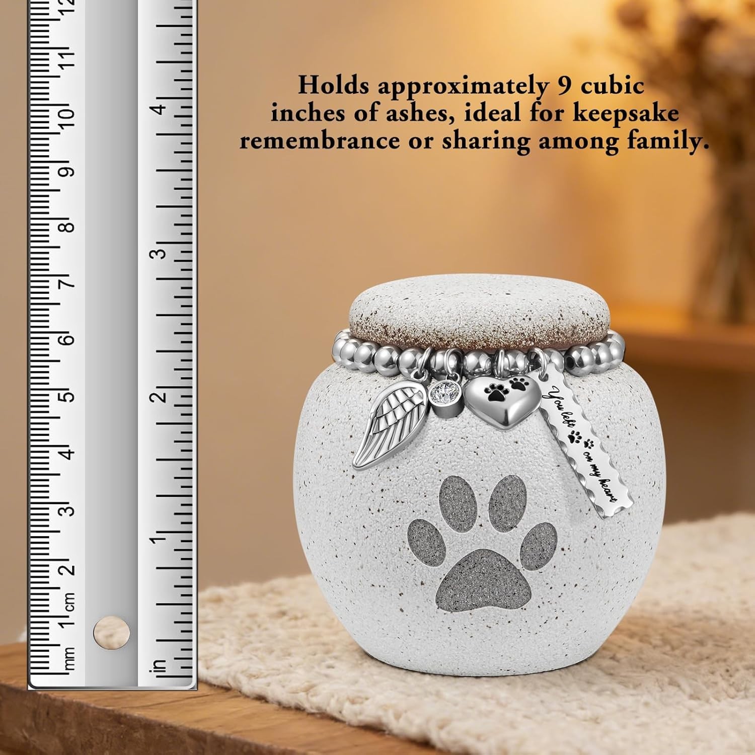 Small Pet Urn Memorial Cremation Ceramic Paw Print Cat Dog 9 Cubic Inch Capacity