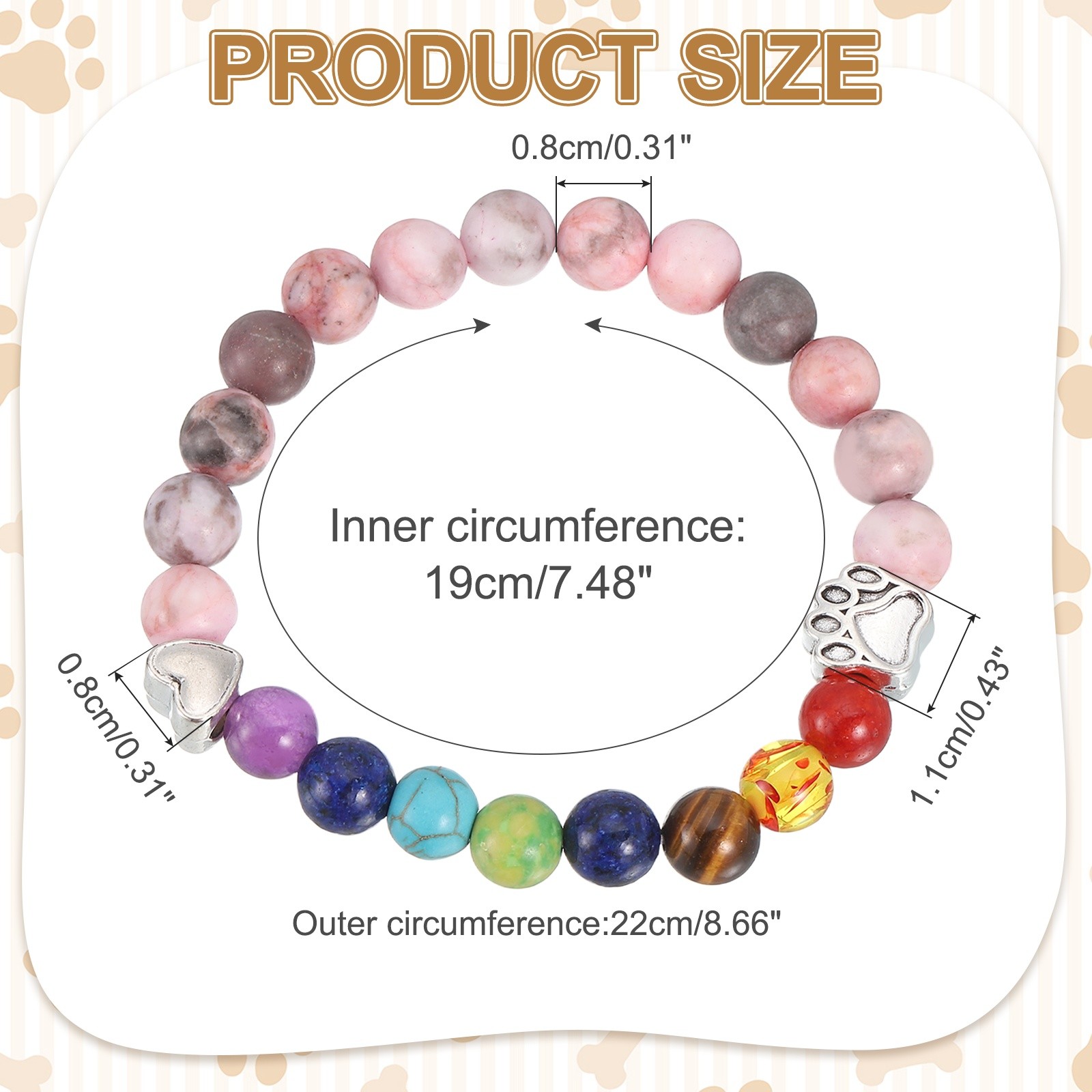 Stone Paw Bracelet,Heart Rainbow Paw Print Dog Mom Memorial Bracelet,Pink Gray