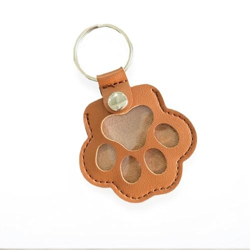 Pet Memorial Keychain Leather Cat Claw Keychain Pet Hair Keepsake Box Brown