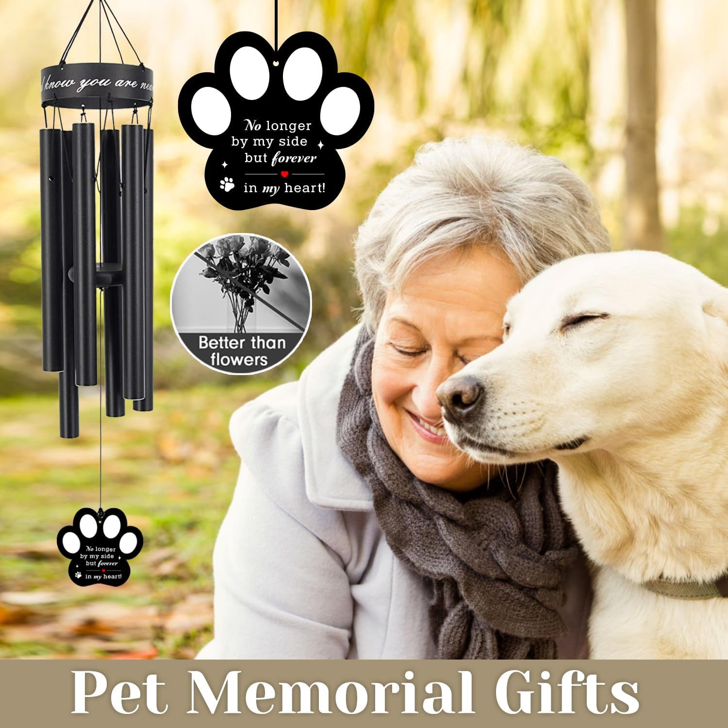 Pet Memorial Wind Chime, 30 Inches Paw Print Pet Remembrance Gift to Honor and R