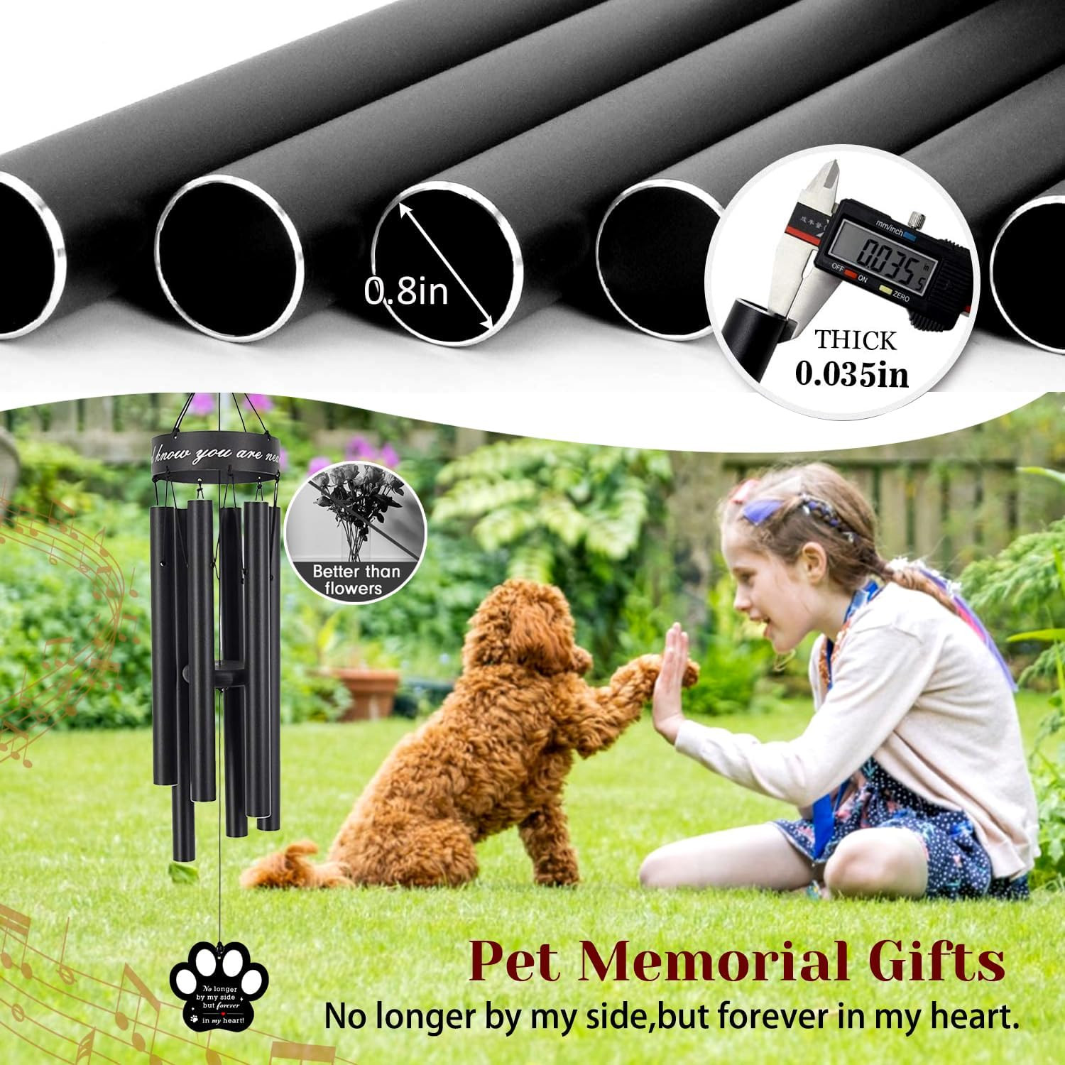Pet Memorial Wind Chime, 30 Inches Paw Print Pet Remembrance Gift to Honor and R