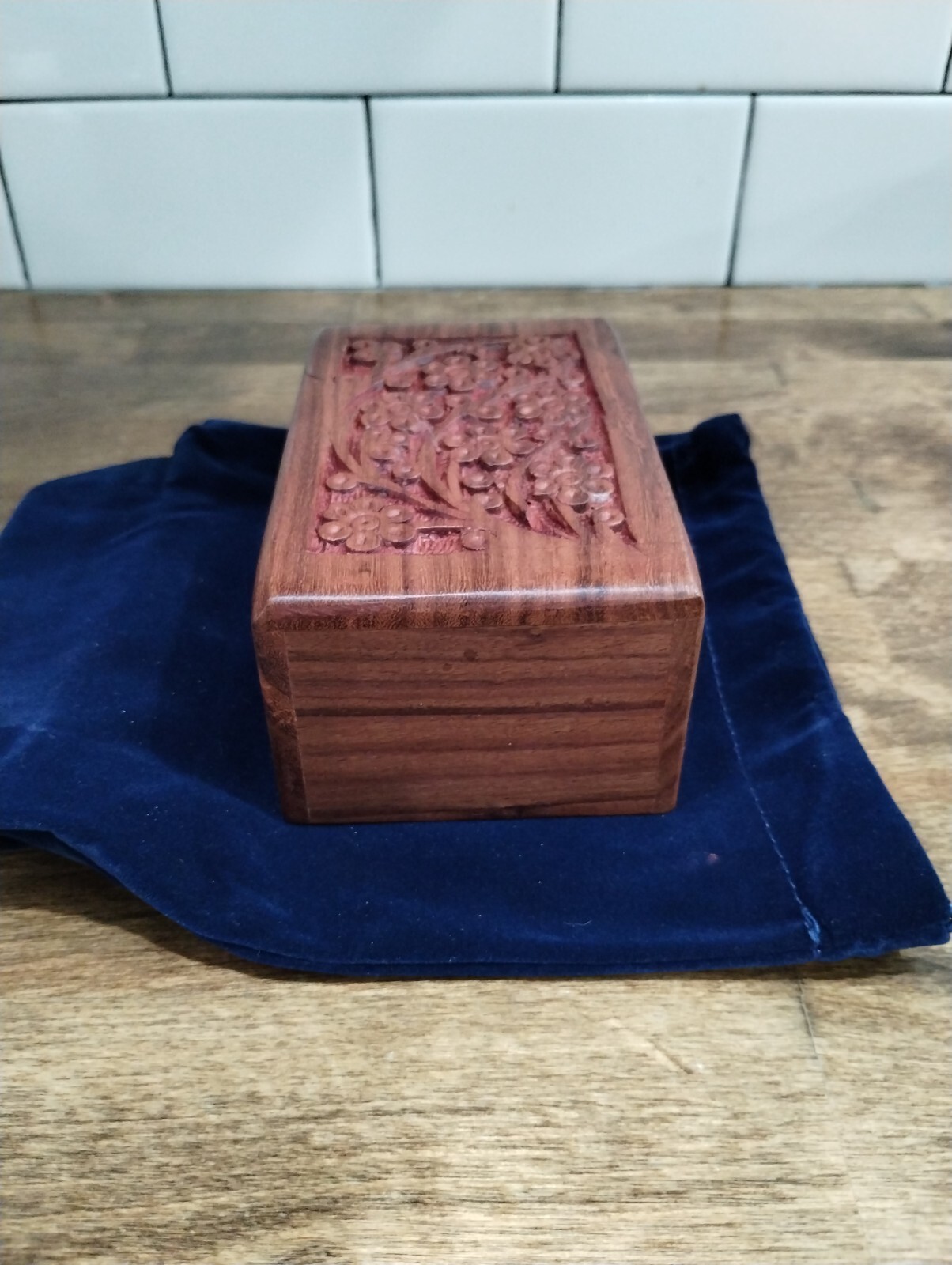 Tree of Life Hand Carved wood Animal Urn Box Small Wood Carved Box trinket box