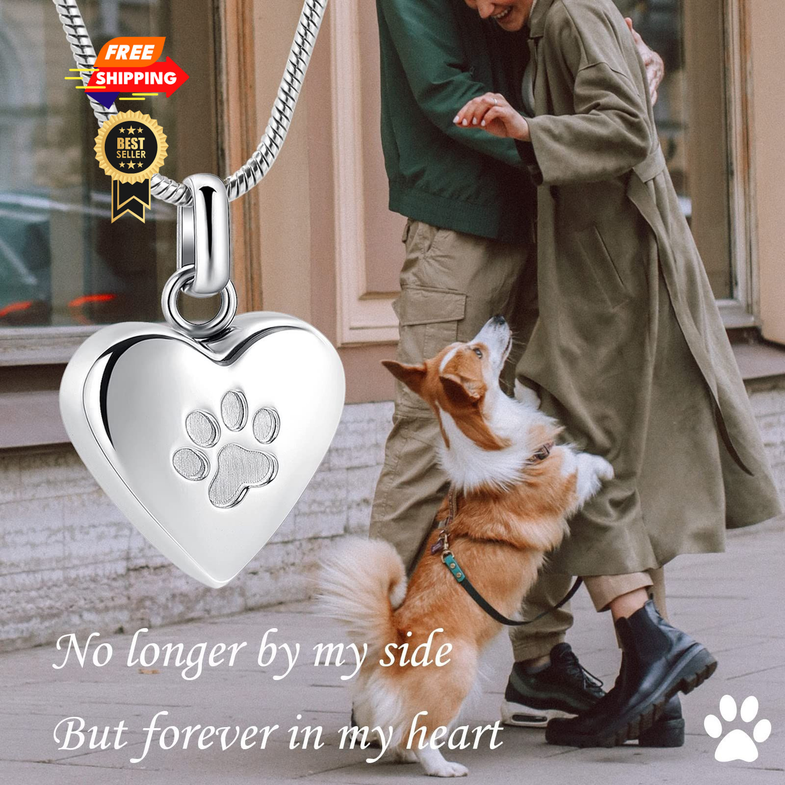 zeqingjw Pet Cremation Jewelry for Ashes Pendant Paw Small, Heart-Silver