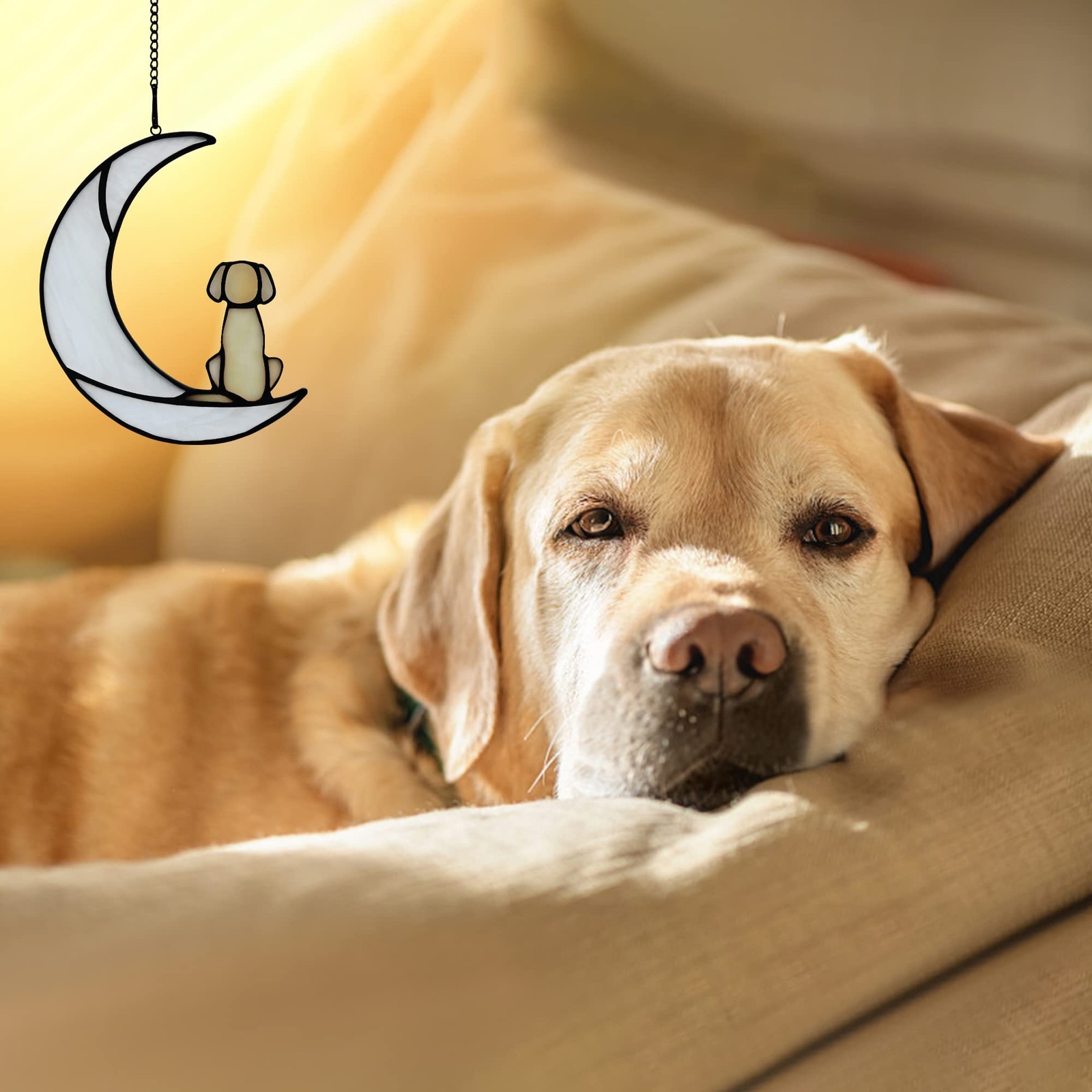 Loss of Dog Sympathy Gift,Stained Glass Dog on Moon for Suncatcher Gifts,Yell…