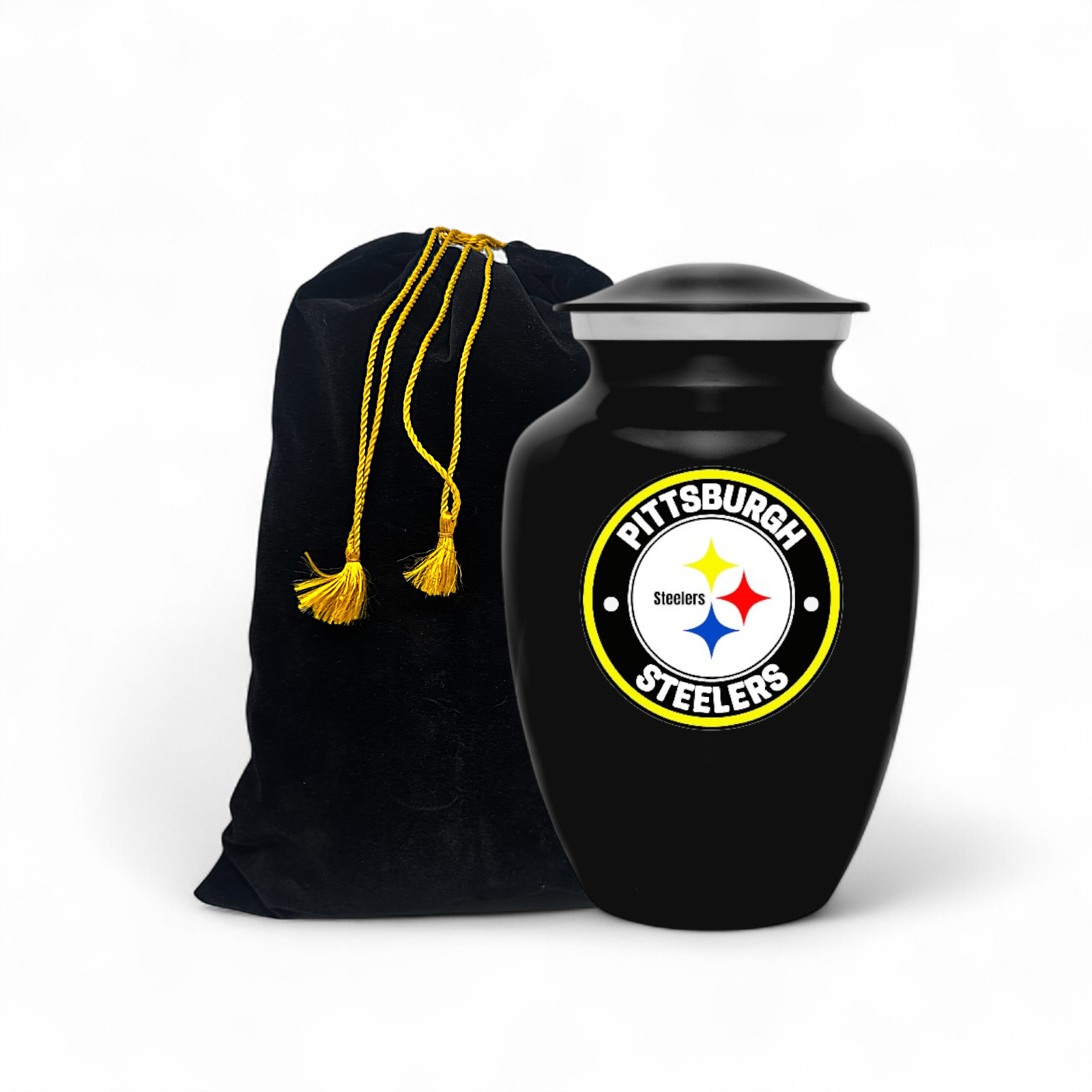 Pittsburgh Steelers Football Theme Cremation Funeral Memorial Ashes Urn with Bag
