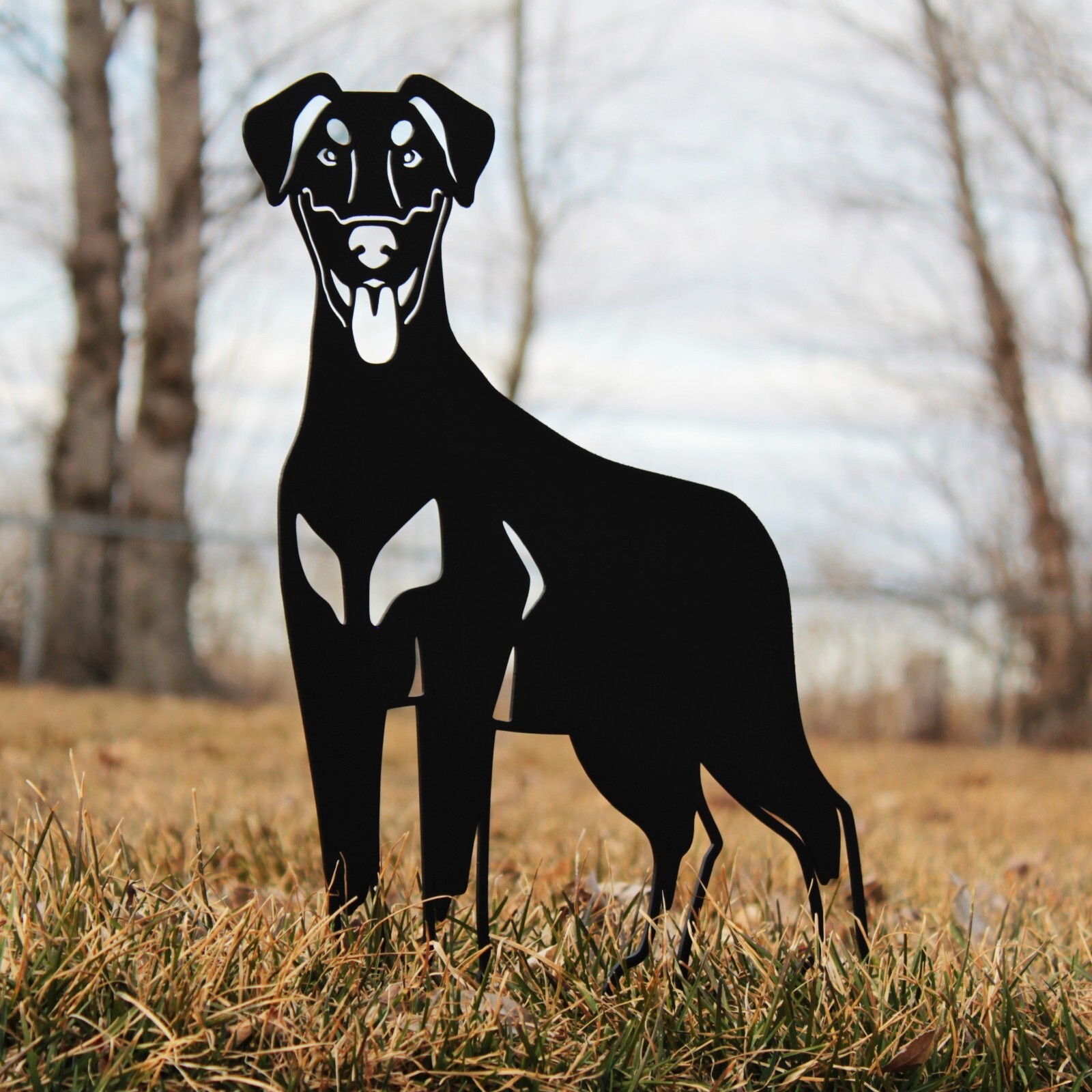 Doberman Pinscher (natural ear) Black Metal Dog Silhouette