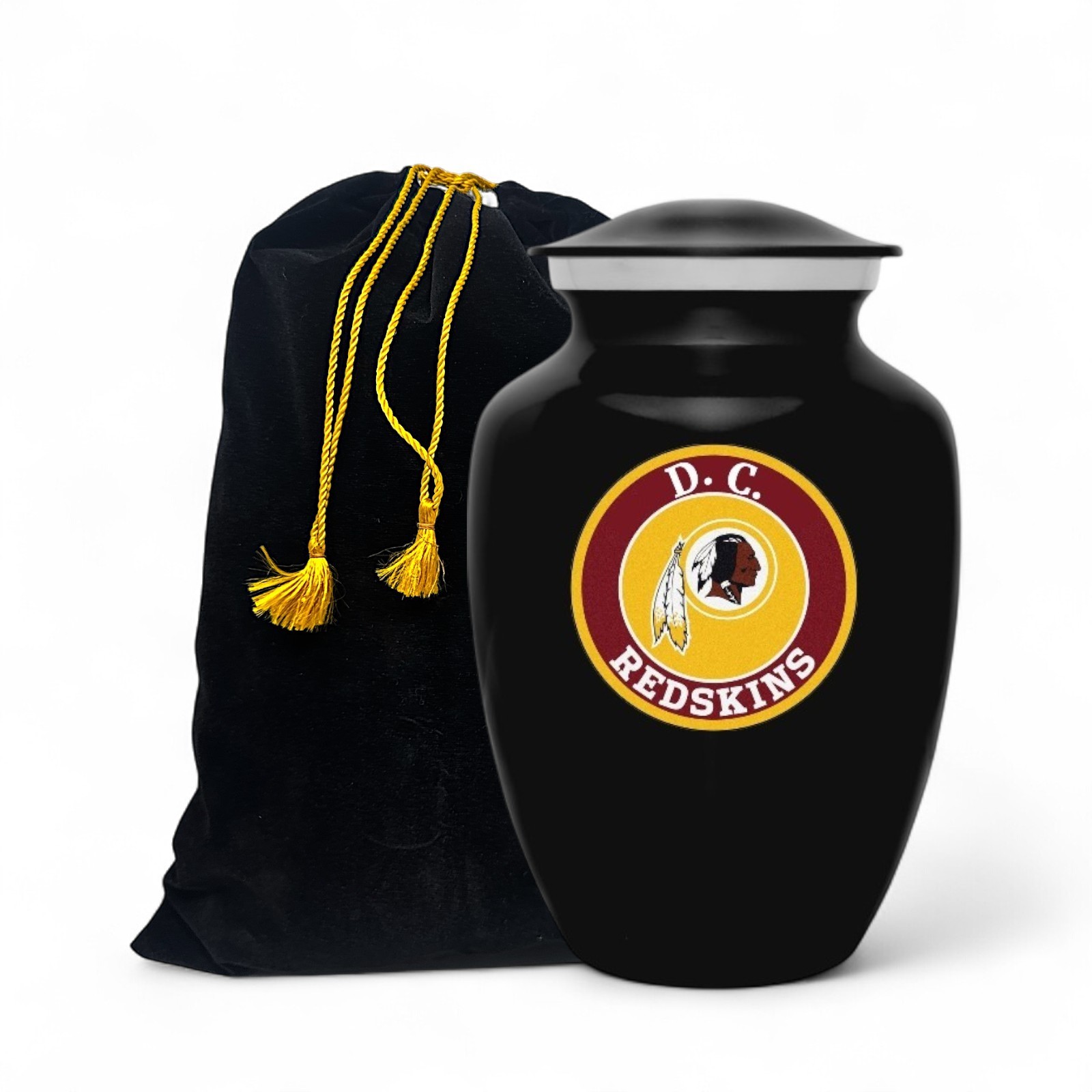 D.C. Redskins Football Style Cremation Urn Adult Ashes Black Metal 8 In Urns