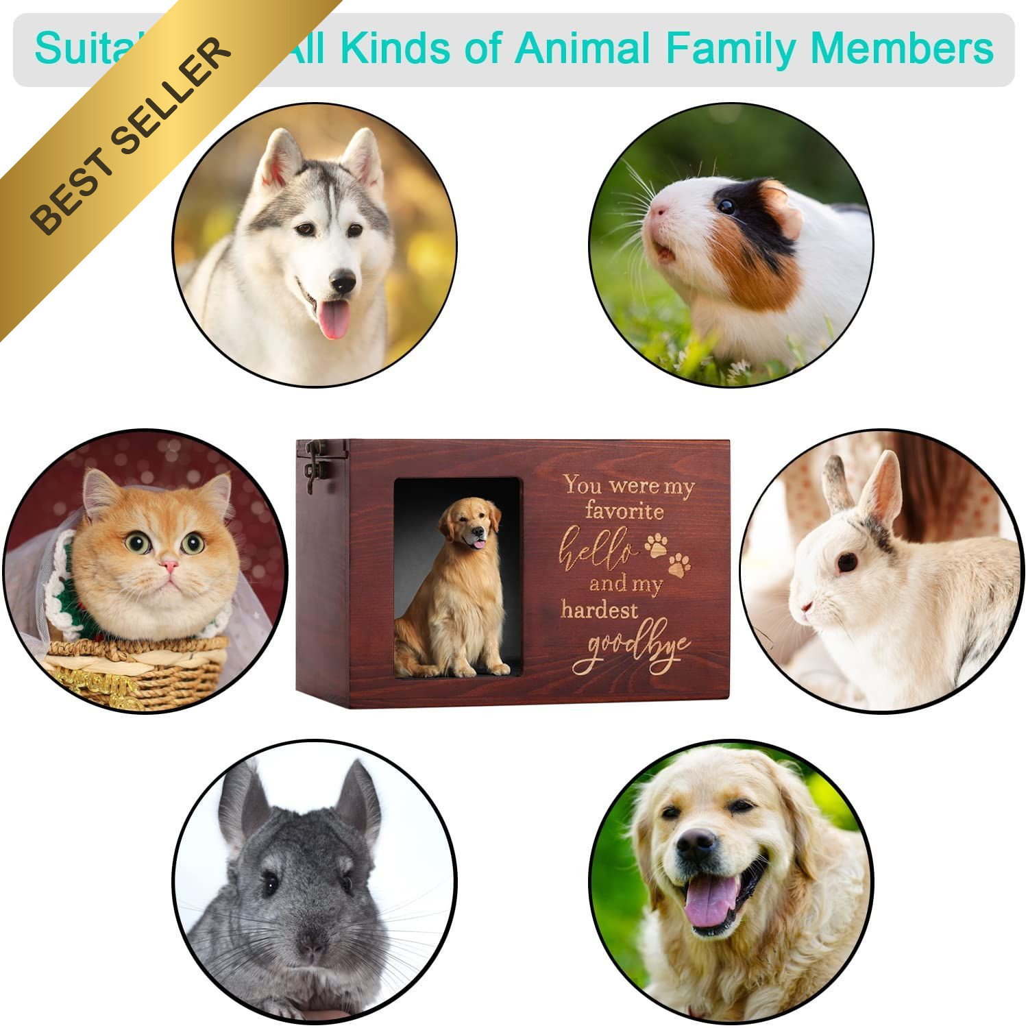 Pet Memorial Urn Dog Cat Ashes Wooden Urn Photo Frame Keepsake Box Large Black