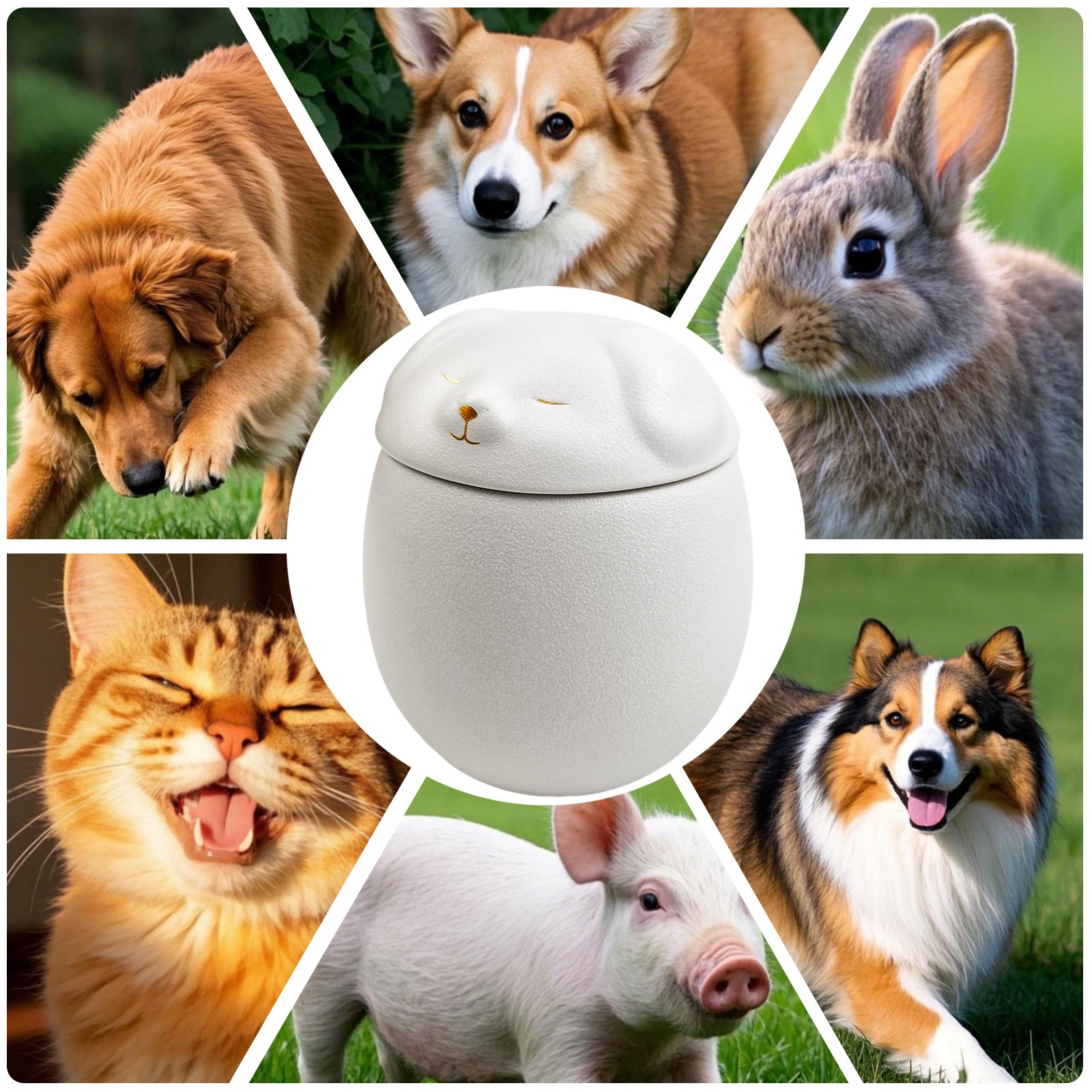 White Smiley Dog Shaped Pet Urn 4.9×4.3 inch for Small Dog And Cat Ashes
