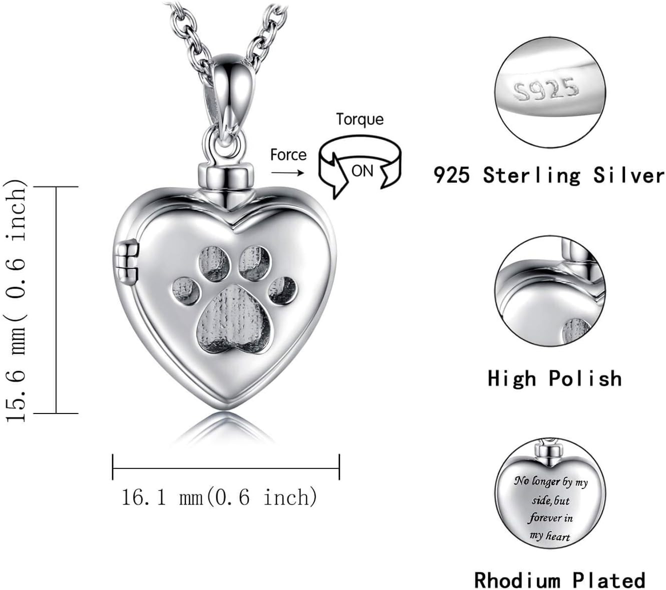 925 Sterling Silver Cremation Jewelry for Pet Ash – Memorial Ash Pendant Urn Nec