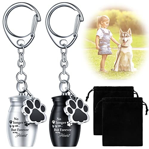 2 Pcs Pet Dog Urns Keychain for Ashes with 2 Storage Bags Small Fresh Style