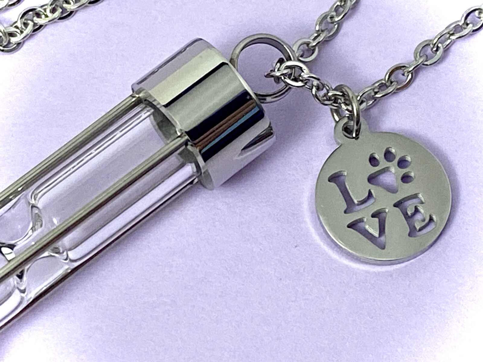 Pet Cremation Jewelry Urn Necklace Hourglass for Ashes Dog Cat LOVE Paw Print