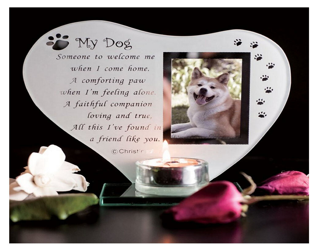 My Dog – Inspirational poem, candle and photo holder glass memorial plaque