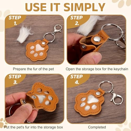 Pet Paw Print Keychain, Leather Pet Fur Storage Hair & Keepsake Pale Purple
