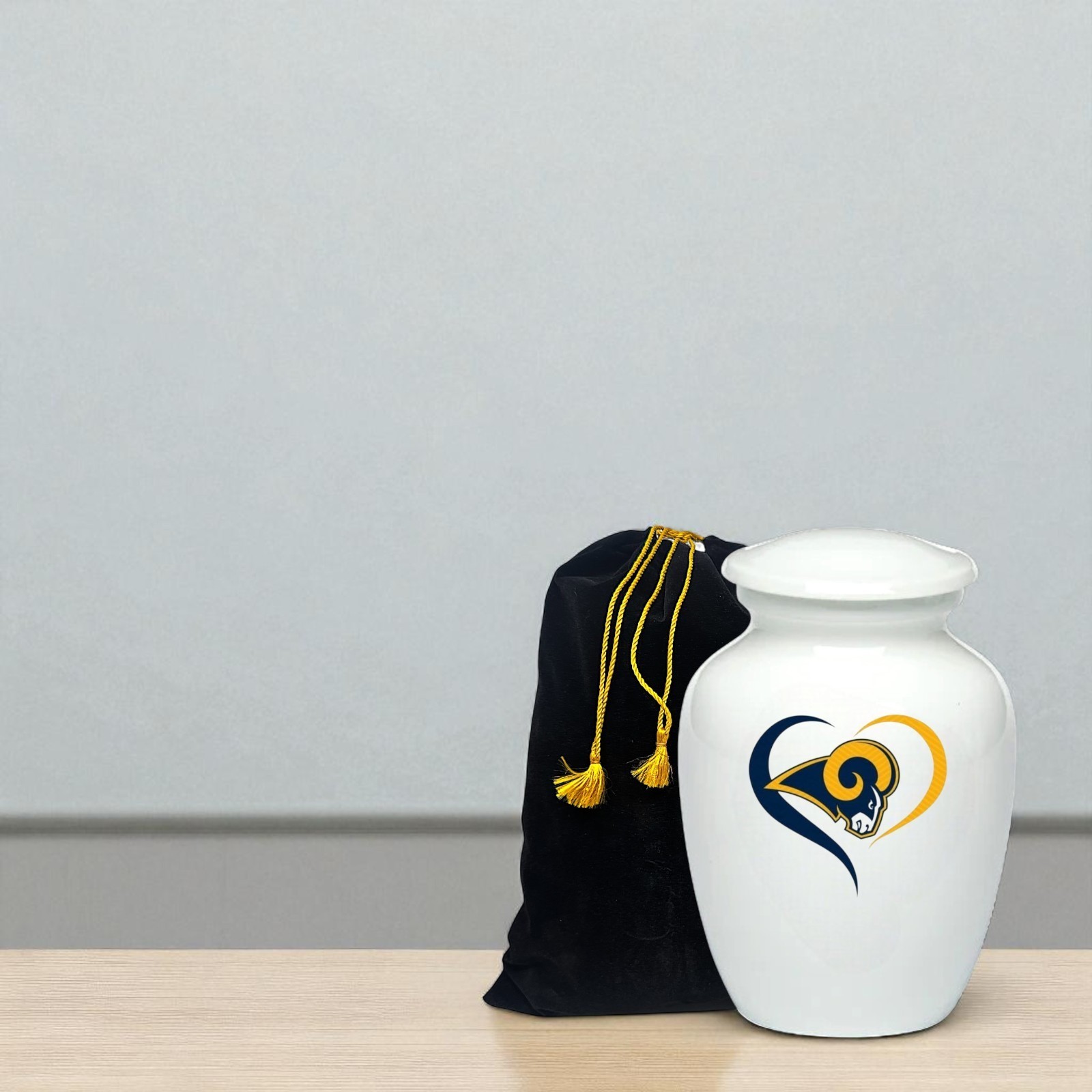 8 Inch Los Angeles Football Style Cremation Urn Adult Ashes White Metal Urns..
