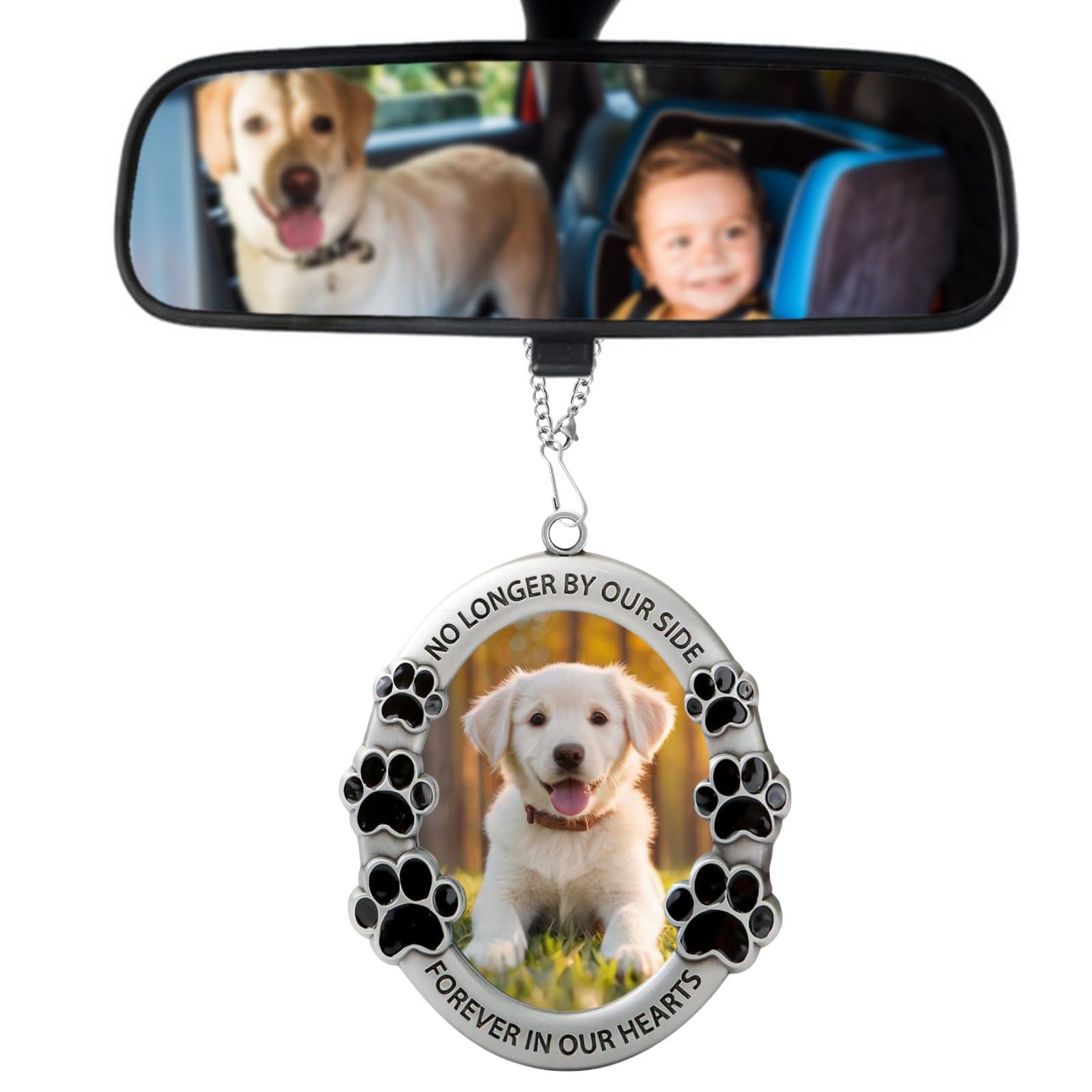Pet Memorial Car Hanging Ornament – Photo Frame for Rearview Mirror Decor, Tr…