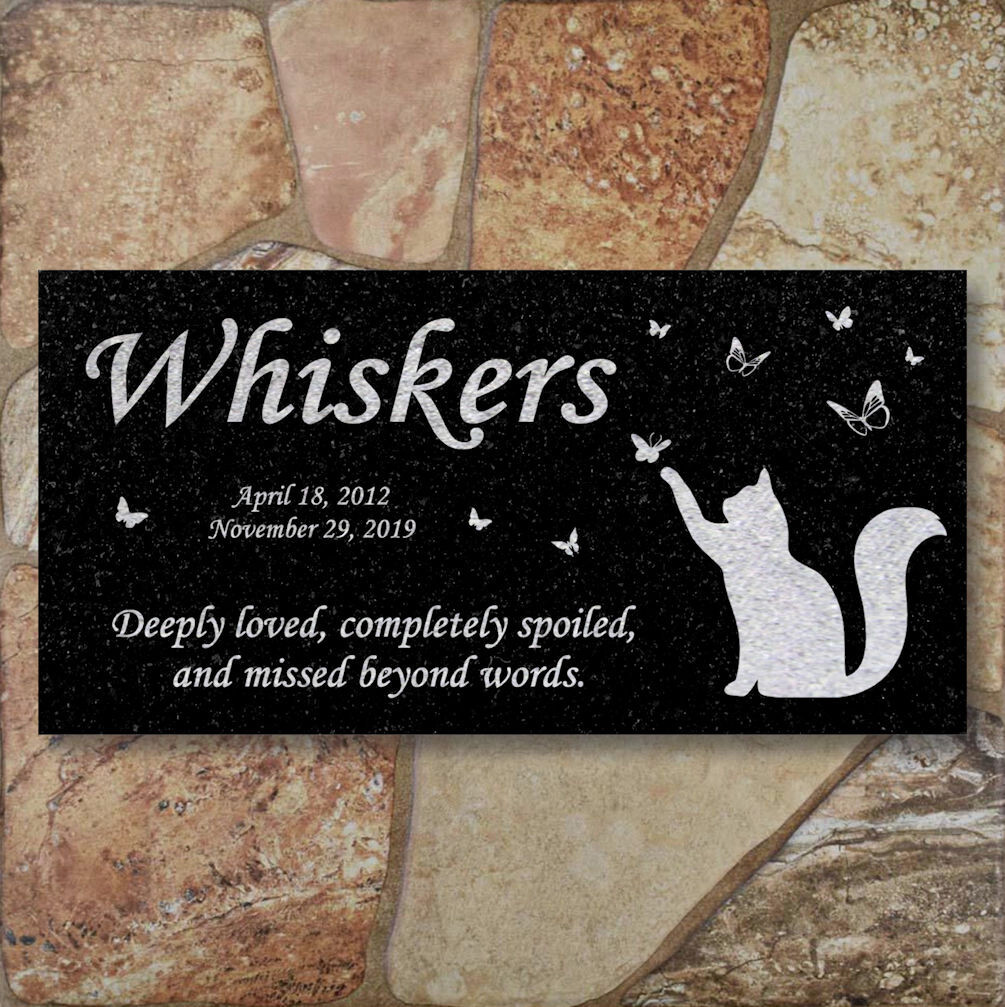 Personalized Cat Memorial – Granite Stone Pet Grave Marker – 6×12 – Whiskers