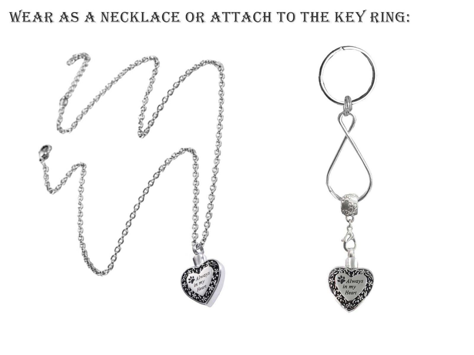 Always In My Heart Pet Keepsake Urn Interchangeable Necklace or Key Ring