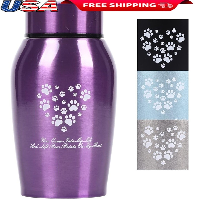 Durable Stainless Steel Pet Urn Dog Cat Ashes W/ Screw Top Lid Memorial Storage