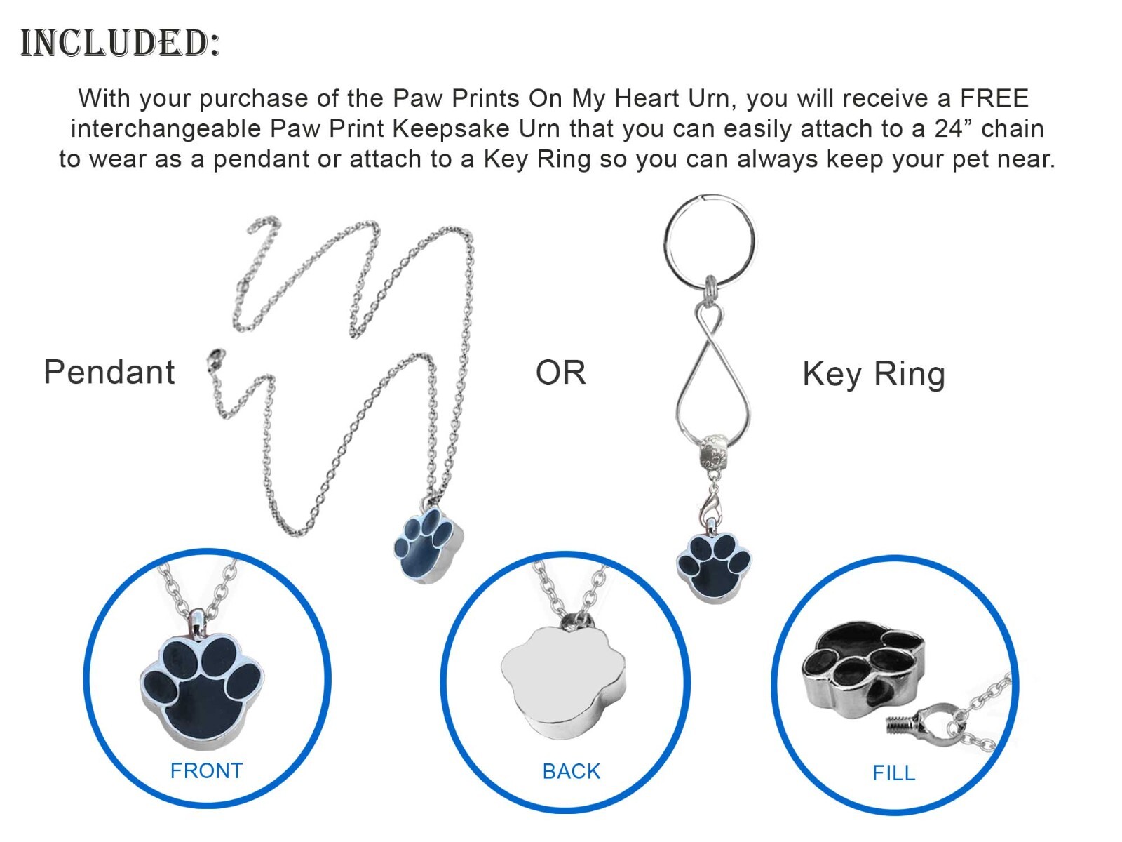 Custom Pet Urn, Engraved Name Plate, Includes Keepsake Urn Pendant or Key Ring