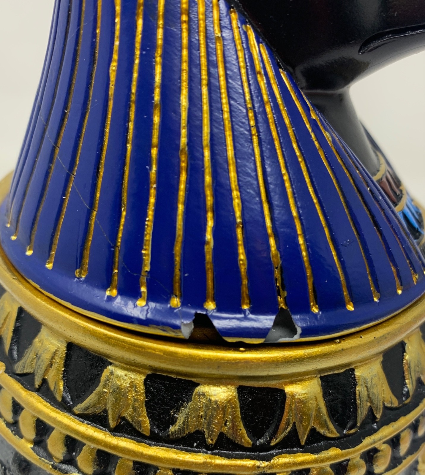 Egyptian Jar 9″ Dark Blue Anubis Memorial Pet Dog Urn Quality Resin–Chip Damage