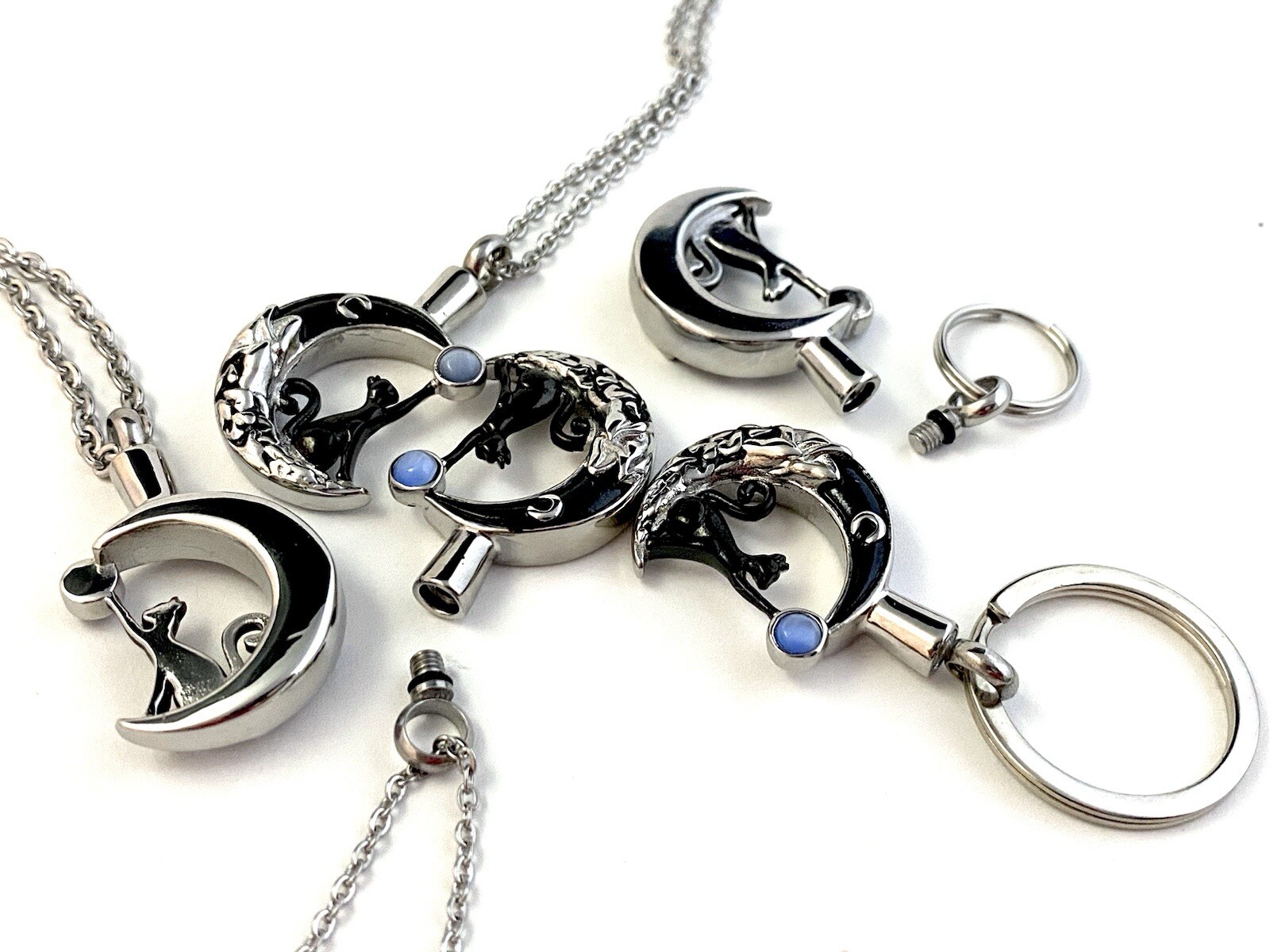 Black Cat Moon Stone Cremation Necklace Holds Ashes Urn Pendant Jewelry Gift Lov
