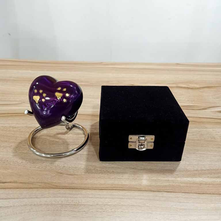 Purple Keepsake Mini Heart Urn Cremation Urn W/Stand & Box Small Heart Urn Ashes
