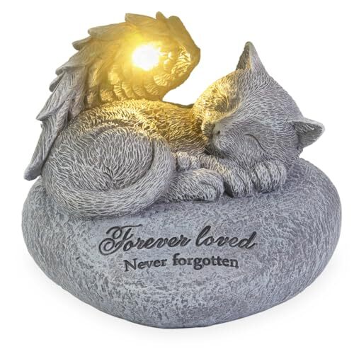 Cat Angel Memorial Garden Statue, Pet Memorial Stone with Solar Lights，Cat