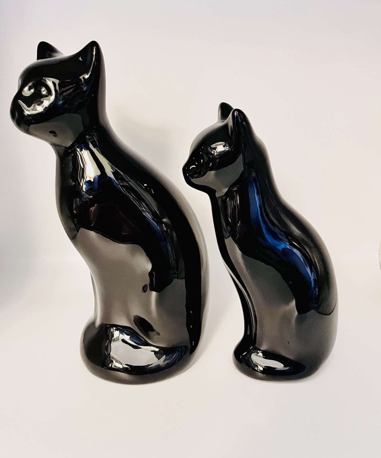2 Black Cat Cremation Urns Pet Memorial Statues Vintage Large & Modern Small