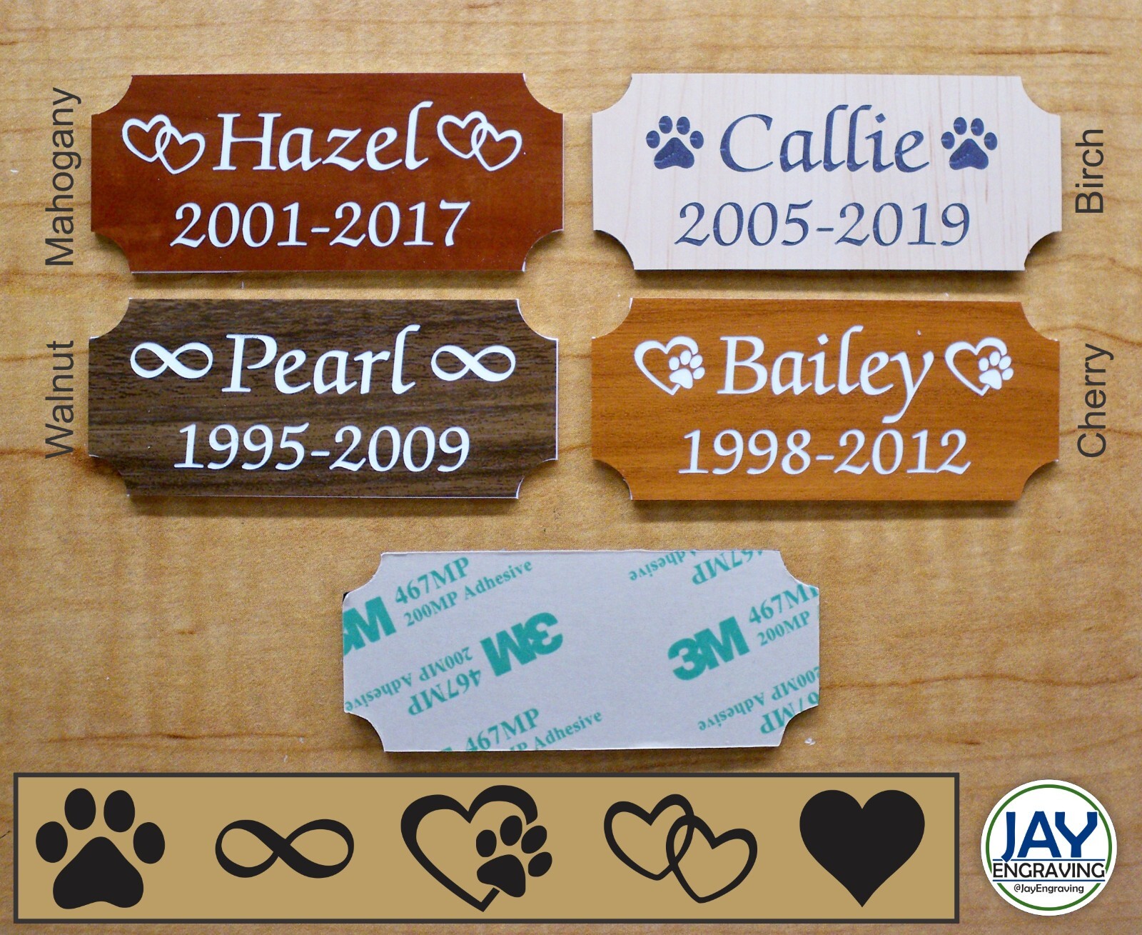 Custom Engraved 1.25×3 Woodgrain Pet Memorial Urn Plaque Sign Plate Tag Dog Cat