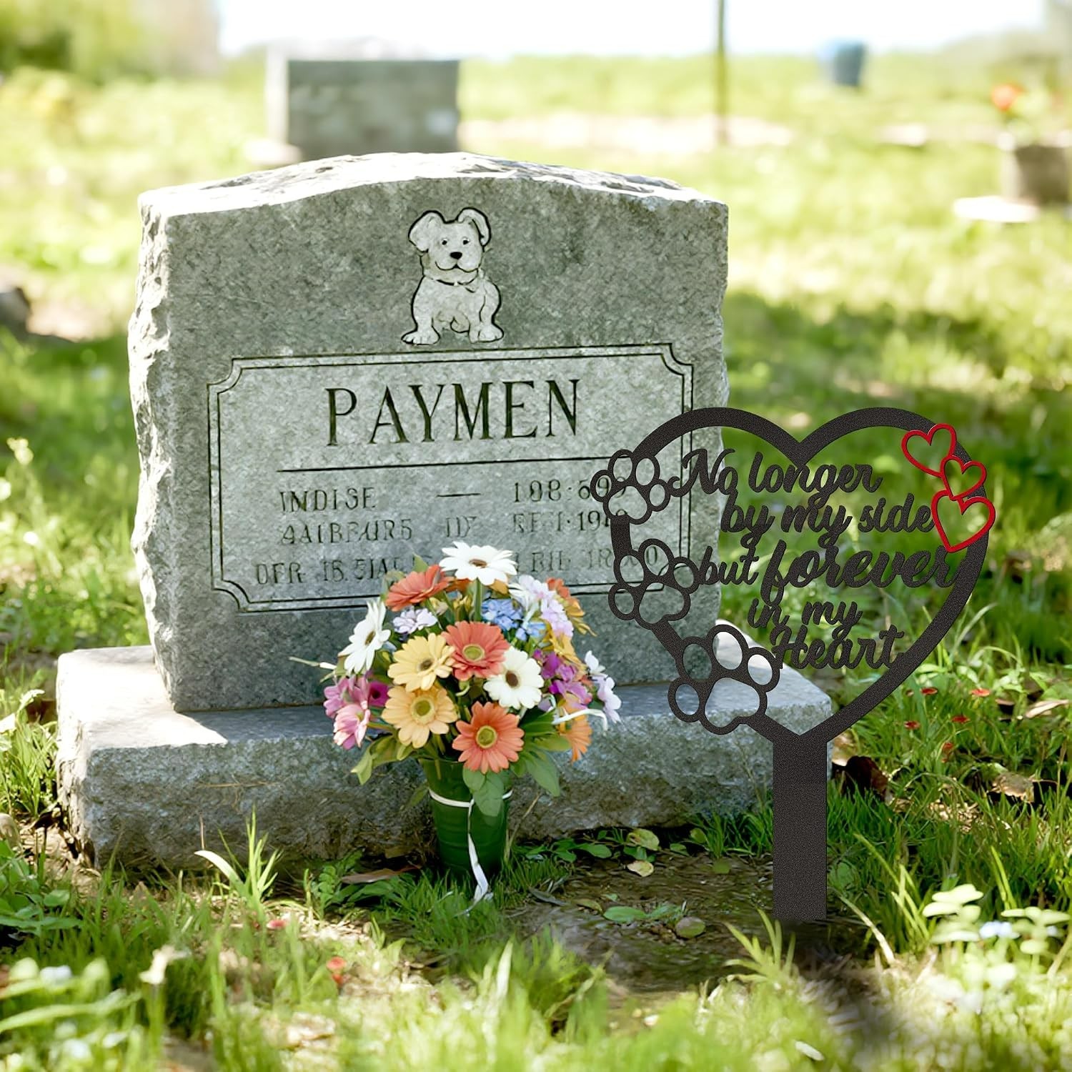 Durable Metal Pet Memorial Plaque – Heart and Paw Design for Graveside Tribute