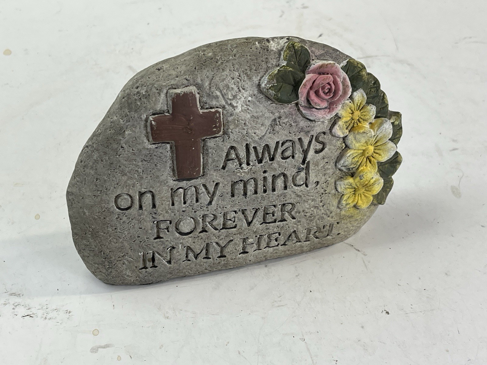 Always On My Mind Memorial Garden Stone with Cross & Flower U C