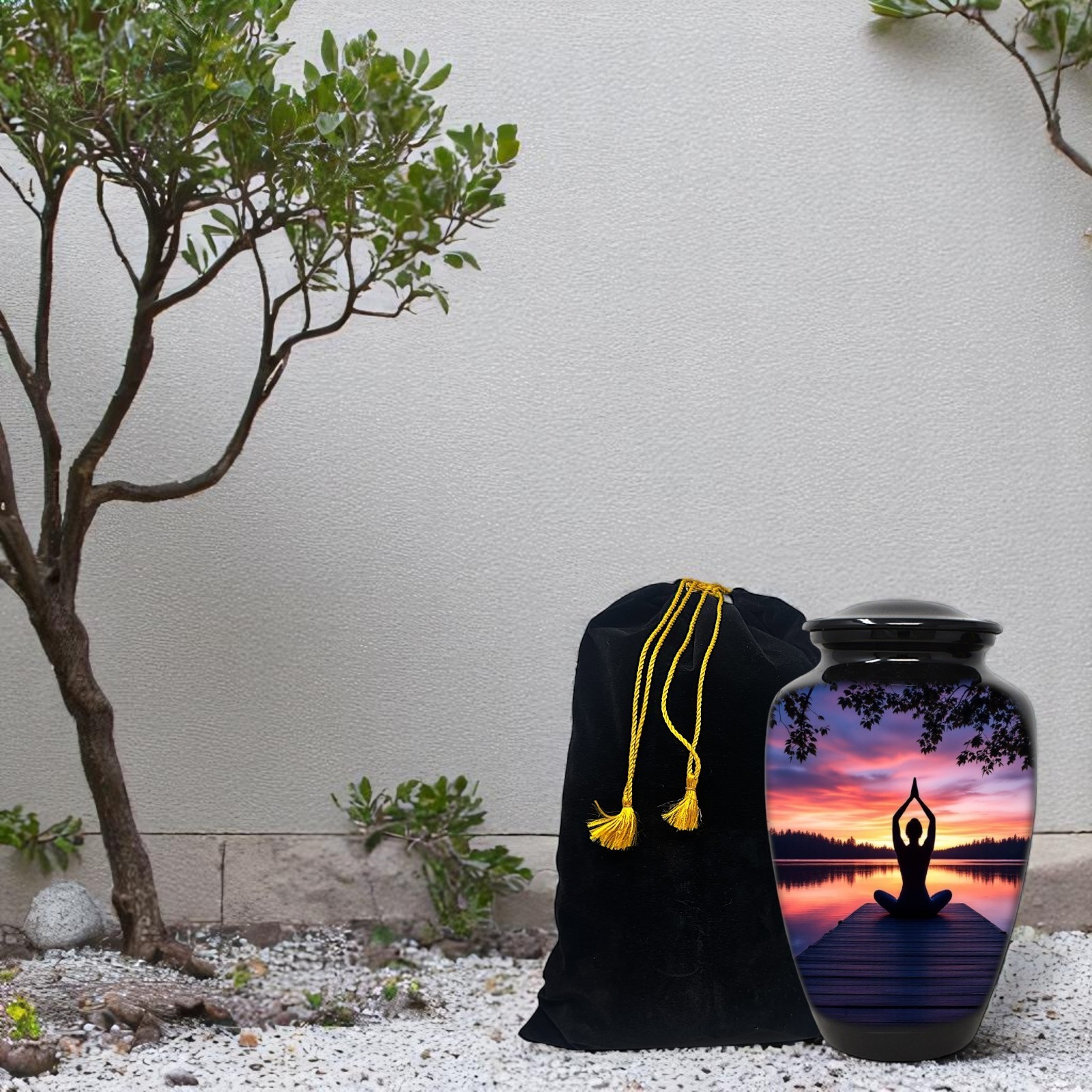 Adult Cremation Urn for Human Ashes Large 10.5″ Yoga Meditation Urn with Bag