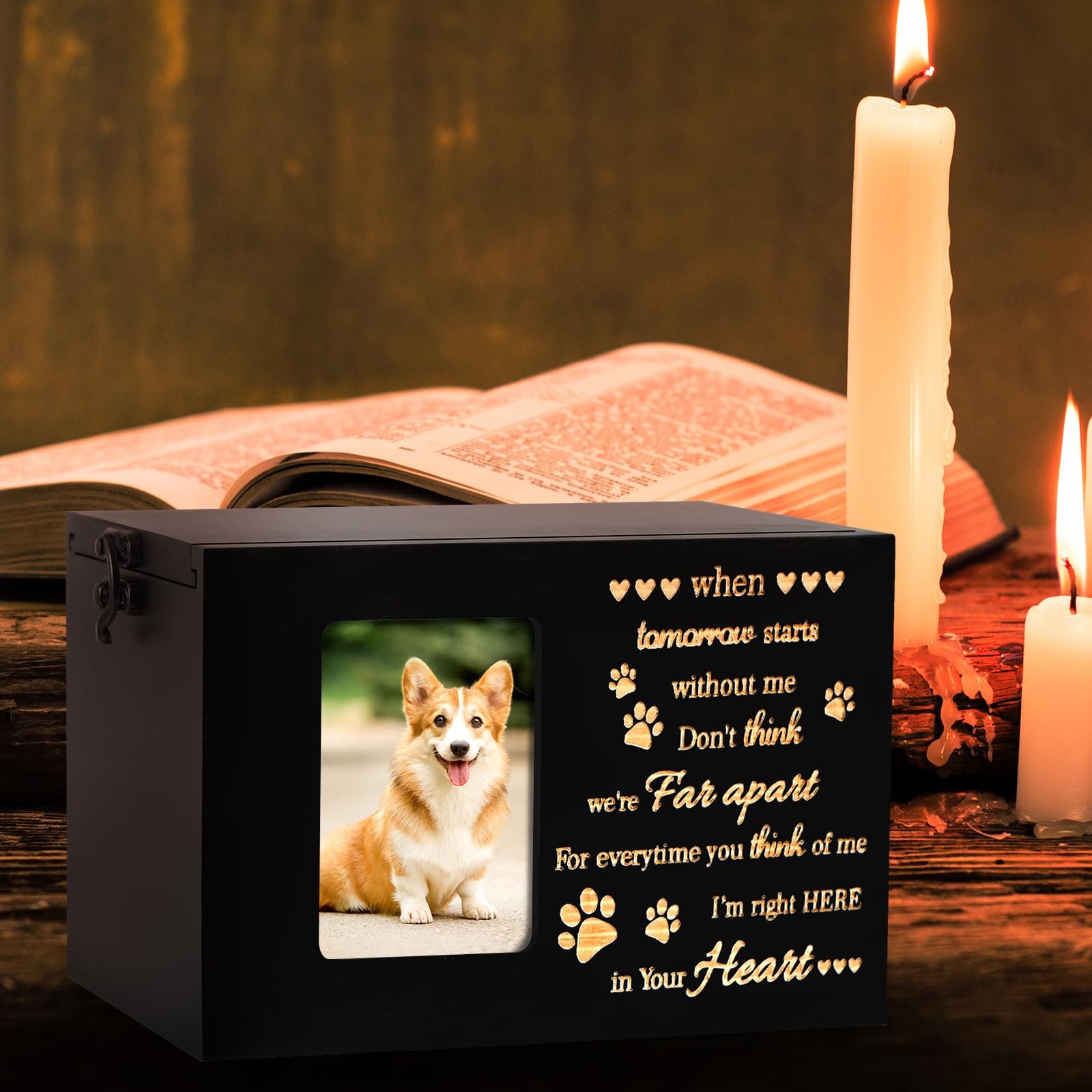 Pet Urns for Dog or Cat Ashes, Wooden Funeral Cremation Small, Memory-black