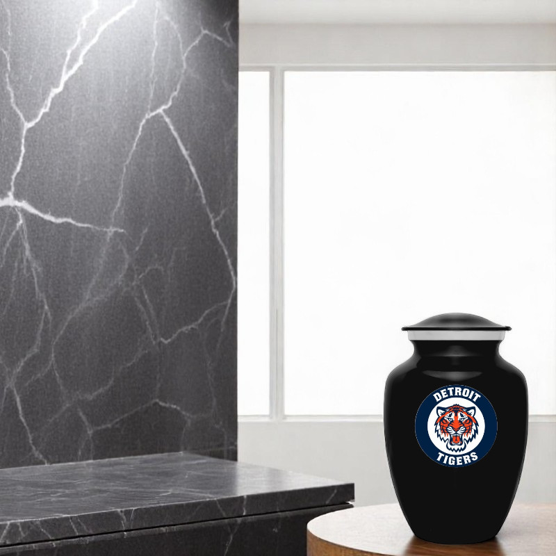 Detroit Tigers Baseball Style Cremation Urn Adult Ashes Black Metal 8 Inch Urns