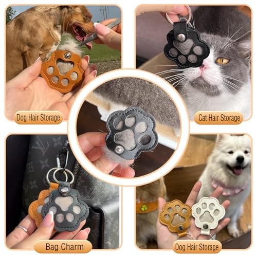 Cat Dog Hair Storage Keychain, Pet Hair Keychain, Fur Keepsake Keyring | Red